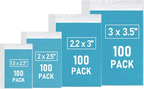 Vista 8 de Bolsas de plástico pequeñas, 300 unidades de mini bolsas, 3 tamaños surtidos, bolsa transparente para joyas con cierre, bolsa transparente, bolsas