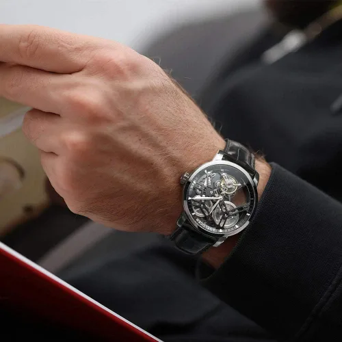 Vista 5 de AGELOCER Reloj de pulsera de cuero mecánico Tourbillon hueco de doble cara para hombre