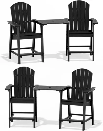 Vista 14 de YEFU Juego de 2 sillas Adirondack altas para balcón, sillas Adirondack de gran tamaño, taburetes de bar ampliados con grano de madera, resistentes a