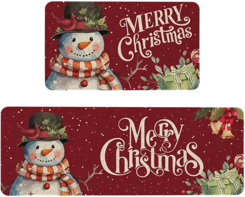 Vista 8 de Mloabuc - Juego de 2 alfombrillas de cocina de Merry Christmas, antifatiga, impermeables, resistentes a las manchas, alfombra azul decorativa
