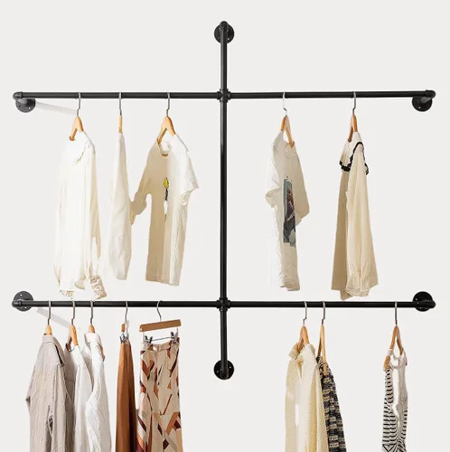 Vista 11 de Homeyeeng - Perchero de ropa de tubo industrial para montar en pared para colgar ropa, perchero de ropa de pared de alta resistencia que ahorra