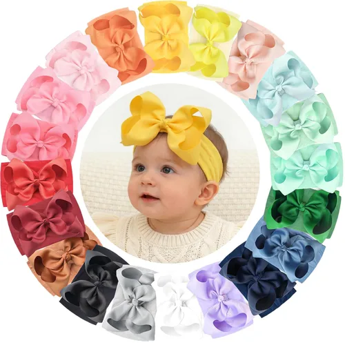 Vista 10 de CÉLLOT Diademas de 20 colores para bebé niña con lazos para el pelo de 4 pulgadas, turbante de nailon, diademas para recién nacidos y niños pequeños