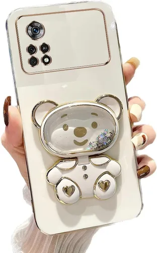 Vista 70 de Miagon Bear - Funda con soporte para espejo para Xiaomi Redmi A1, Quicksand Glitter Electroplated Soft TPU Protector Slim a prueba de golpes