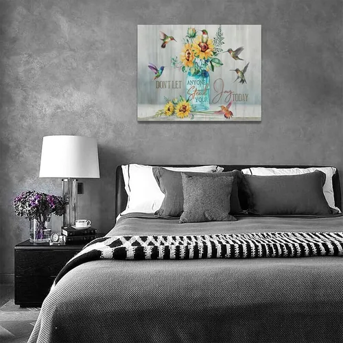 Vista 7 de Bulldog Leather Works Lienzo decorativo abstracto de colibrí y girasol, con citas inspiradoras, póster de flores de granja, decoración moderna