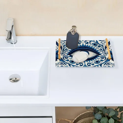 Vista 7 de Bandeja de servir de acrílico de ojo malvado azul, decoración moderna del hogar para dormitorio, baño, cocina, sala de estar, mesa, 7.9 x 11.8