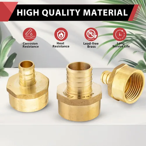 Vista 4 de Paquete de 2 adaptadores NPT hembra EFIELD Pex de 1 pulgada x 1 pulgada PEX Barb Crimp Brass Fitting, ASTM F1807-PEX1807335(2)