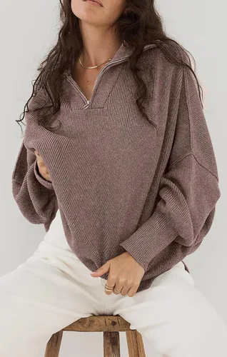 Vista 5 de PRETTYGARDEN Suéter de otoño de gran tamaño para mujer, casual, manga larga, con cremallera, cuello