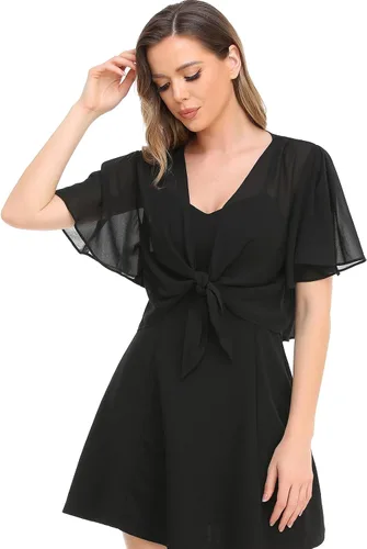 Vista 5 de Chal de gasa para mujer, con lazo frontal abierto, cárdigan para vestido de noche
