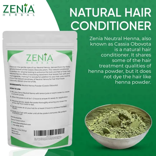 Vista 5 de Zenia 100% Pure Neutral Henna Powder (Cassia Obovata) 100g Colorless Henna for Hair Natural Hair Conditioner for Silky, Soft & Shiny Hair