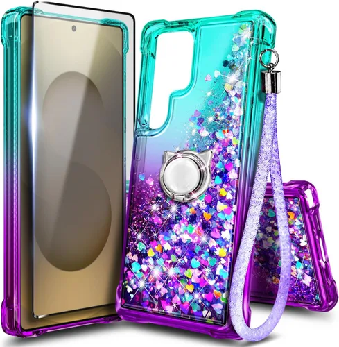 Vista 86 de NGB - Funda para teléfono Samsung Galaxy S9, color aguamarina/morado, bonita funda con purpurina líquida para mujeres y niñas, con protector