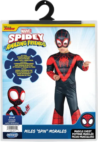 Vista 2 de MARVEL Official Toddler Deluxe Halloween Costume - Premium Quality Padded Jumpsuit and Fabric Headpiece (3T-4T)