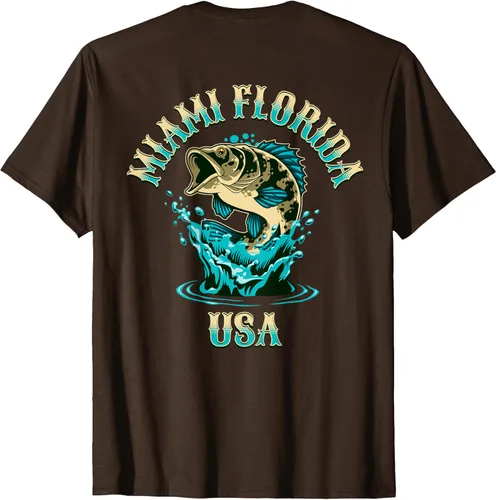 Vista 11 de Camiseta con diseño de pesca en la parte delantera y trasera de Miami Florida USA, Negro
