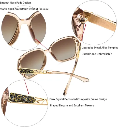 Vista 5 de LECKIRUT - Lentes de sol de gran tamaño para mujer, lentes de sol clásicos y a la moda con protección UV polarizada