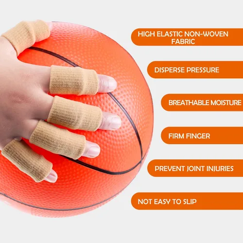 Vista 3 de Skylety 30 fundas para dedos con 1 bolsa de almacenamiento, protector de soporte de férula para el pulgar, cinta elástica transpirable para los Beige