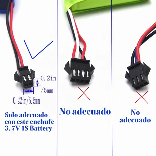 Vista 2 de Blomiky Paquete de 2 cables de carga de batería de litio de 3.7 V 0.5 A con enchufe negro SM-2P para algún tipo de mini RC anfibio acrobacias auto