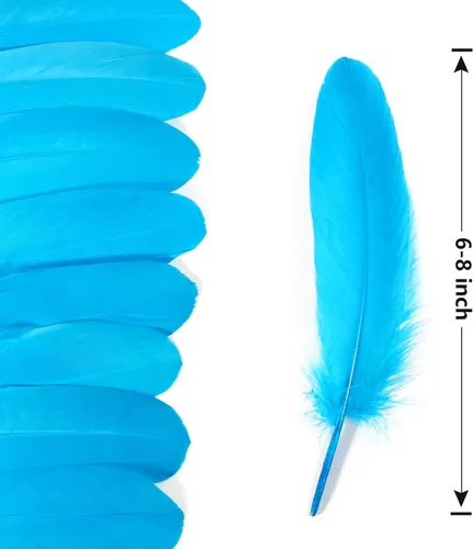 Vista 2 de THARAHT 120 plumas de ganso azul aguamarina naturales a granel de 6-8 pulgadas 5.9-7.9 in para manualidades, bricolaje, cosplay, boda, fiesta