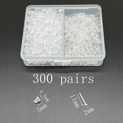 Vista 2 de Aretes de plástico transparente para deportes, 300 pares de aretes transparentes y parte trasera de aretes, cabeza de copa de 0.079 pulgadas 0.079