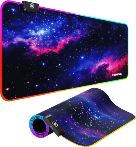 Vista 8 de TIDALSOIL - Alfombrilla de mouse RGB para juegos con concentrador USB de 4 puertos, 31.5 x 11.8 pulgadas 13 Light Modes RGB Gaming Mouse Pad With