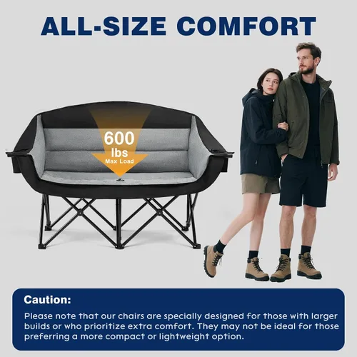 Vista 6 de apollo walker Silla de Campamento Doble de Gran Tamaño para 2 Personas - Sofá de Campamento Extra Ancho y Resistente de 600 libras con Portavasos