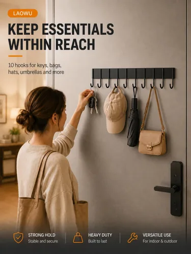 Vista 2 de 2 soportes magnéticos para llaves para refrigerador con 10 ganchos, soporte magnético para utensilios para pared, organizador de ganchos colgadores