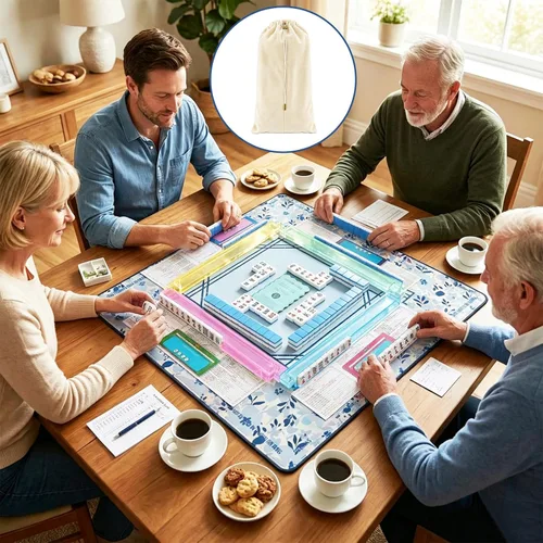 Vista 8 de Mahjong - Bolsa con 4 divisores para estantes Mahjong de 16 a 20 pulgadas Beige Blanco