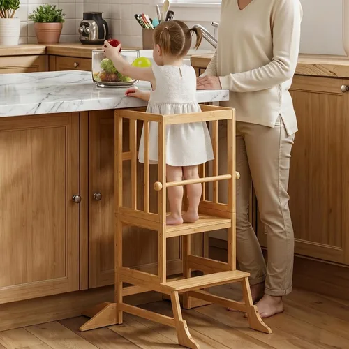 Vista 10 de COSYLAND Torre de pie para niños pequeños, taburete de cocina de altura Blanco