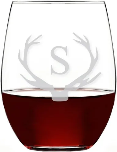 Vista 30 de Antler Initial - Copa de vino sin tallo (15 onzas, letra B, 4 unidades)