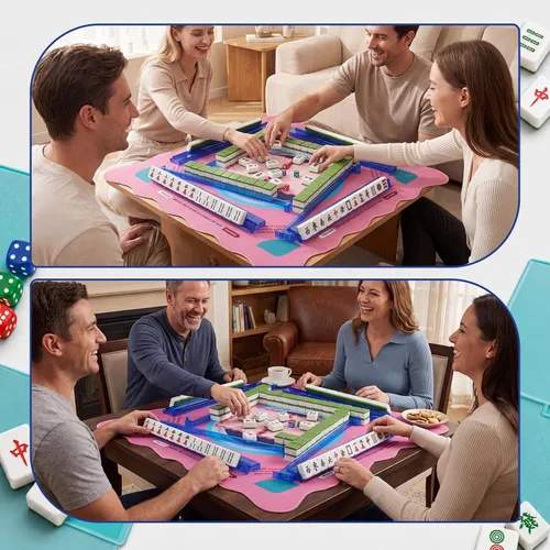 Vista 7 de Duraaamo American Mahjong Mat Set, 31.5" with 4 Racks & Bag, Pink, B