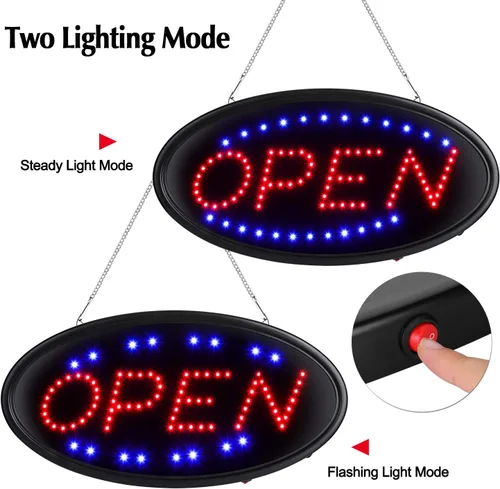 Vista 2 de FITNATE Letrero LED abierto con control remoto, letreros de luz eléctrica ultra brillante para negocios, función de temporizador, 2 modos