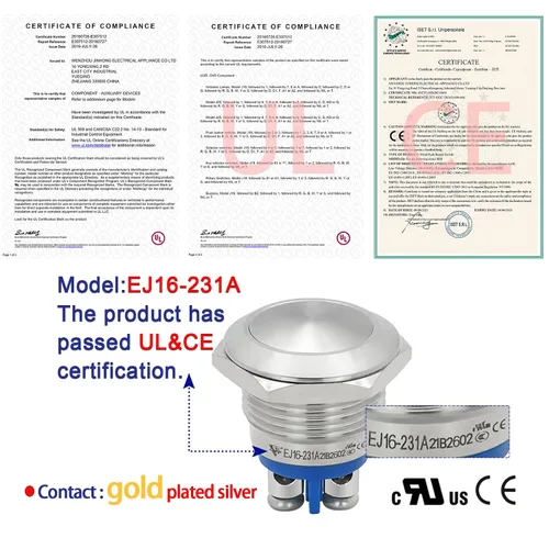 Vista 2 de (3 piezas) interruptor de botón momentáneo impermeable IP67 de 16 mm 5/8" con cabeza abovedada de acero inoxidable 304, 5V-250V CC/CA, SPST