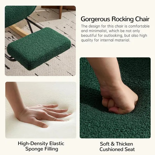 Vista 7 de Furniliving - Mecedora tapizada para cuarto de bebé, silla deslizante, mecedora moderna con reposapiés retráctil, silla de lectura con respaldo