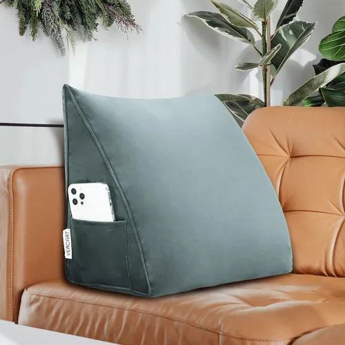Vista 9 de VERCART Almohada triangular de cuña para cama, respaldo y respaldo, almohadas de lectura para lumbar y sentarse, manta decorativa para silla de Beige