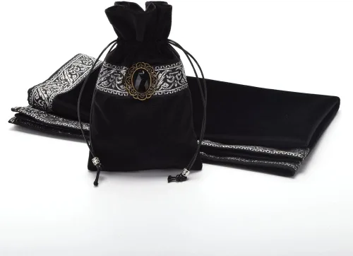 Vista 5 de BLESSUME Mantel de tarot de altar para lectura con bolsa negra