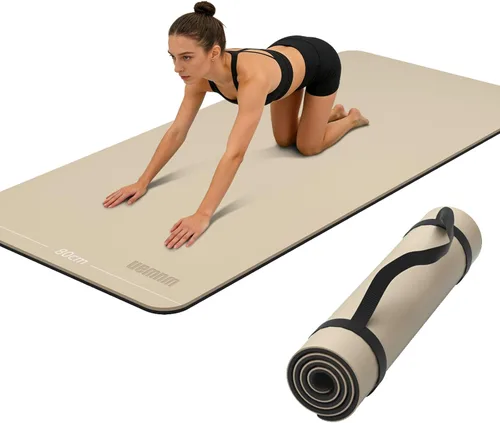 Vista 9 de Tapete de yoga ancho de 31.5 in, antideslizante, extra grueso, de 1/3 pulgadas, material TPE de alta resistencia, esterillas de yoga caliente