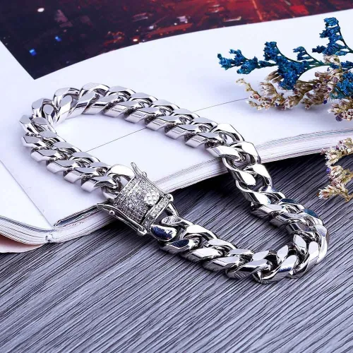Vista 3 de TOPGRILLZ Pulsera de oro con eslabones cubanos chapados en oro de 14 quilates, Hip Hop Miami, pulsera de eslabones cubanos sólidos para hombres