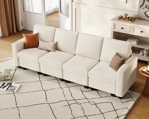 Vista 18 de CHIC HOUSE Sofá modular modular con otomanas de almacenamiento, sofá nube de pana para espacios pequeños y apartamentos, sofá esquinero convertible