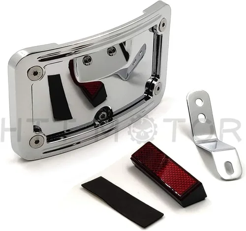 Vista 12 de Soporte para placa de matrícula curvada con doble LED negro para motocicleta con soporte de etiqueta con kit de montaje compatible con 2005-2007