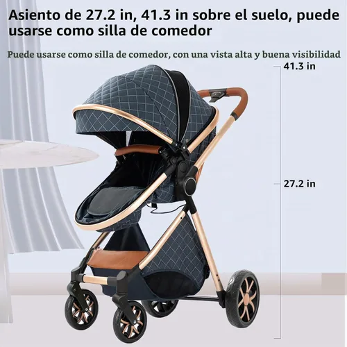 Vista 6 de Cochecito de bebé 2 en 1 con modo moisés, cochecito reversible, plegable con un solo clic, cochecito de viaje para recién nacido, cochecito