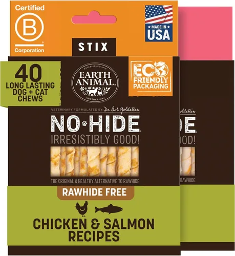 Vista 27 de Earth Animal No Hide Stix - Palitos masticables sin cuero de larga duración para perros pequeños, sabor a carne de res - Paquete de valor de 20