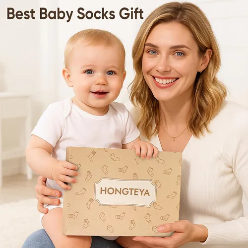 Vista 6 de HONGTEYA 9 pares de calcetines para niños pequeños, calcetines antideslizantes de algodón para bebés con agarres de 0 a 5 años