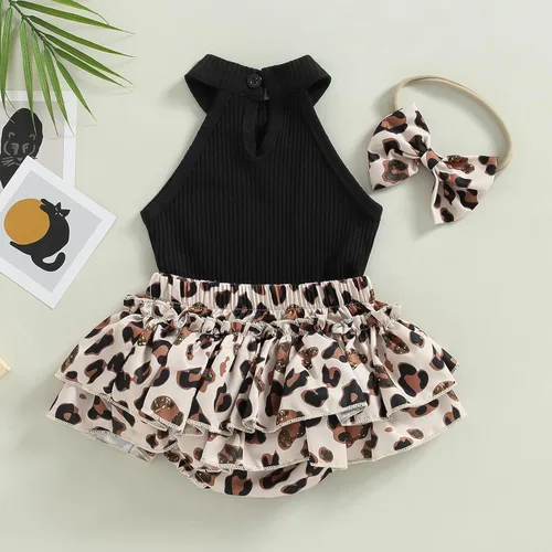 Vista 124 de TheFound Trajes de verano para niñas pequeñas, sin mangas, de punto acanalado, halter, pantalones cortos, ropa para recién nacidos, conjunto de 3