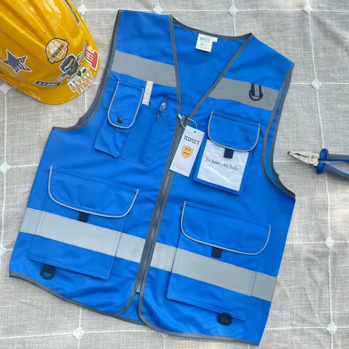 Vista 5 de TCCFCCT Chaleco de seguridad reflectante de alta visibilidad con 9 bolsillos para hombres y mujeres, chaleco de trabajo reflectante Hi Vis para Tela