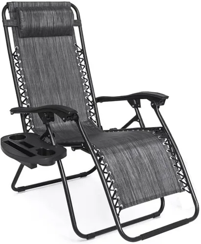 Vista 8 de Paquete de 2 sillas de salón ajustables de gravedad cero con tela de malla de acero: silla de césped reclinable con almohada cómoda, bandeja