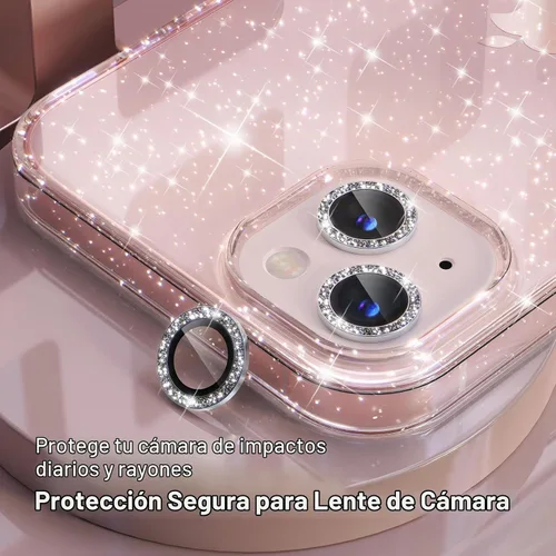 Vista 3 de Choiche Compatible con iPhone 13, funda para mujer con purpurina brillante, 2 protectores de lente de cámara con diamantes, funda protectora a