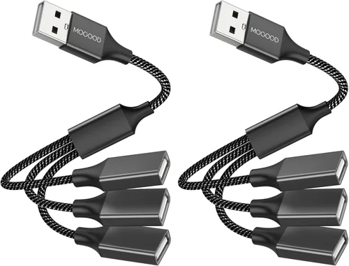 Vista 10 de MOGOOD Expansor USB de 3 puertos, 1 cable de extensión macho a 3 hembra, trenzado y duradero, transferencia de datos rápida y división de carga