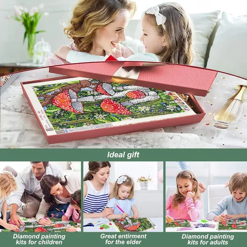 Vista 2 de Stalente Kits de pintura de diamantes para adultos, pintura de diamante 5D con taladro redondo completo para decoración de pared del hogar, hongos