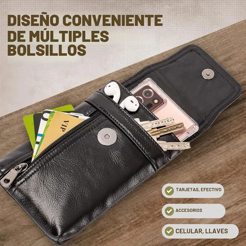 Vista 4 de Funda de Cinturón de Cuero Genuino Compatible con iPhone 16 Plus 14 Plus 13 Pro Max 12 Pro Max Samsung Galaxy A54 S25 Ultra S24+ S23+ S22+ S20 FE