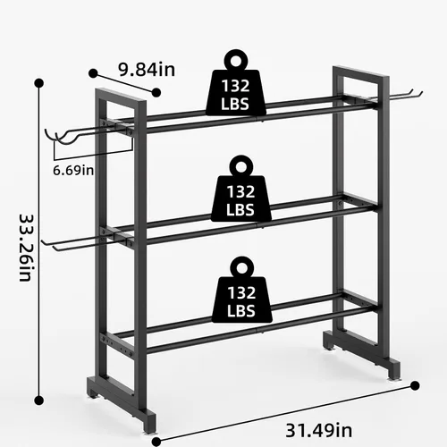 Vista 5 de Soporte ajustable de 3 niveles para mancuernas – Soporte de almacenamiento de peso de metal resistente para mancuernas, pesas rusas y más