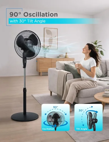 Vista 7 de BLACK+DECKER - Ventilador de pie de 16 pulgadas (40.64 cm) con base de pedestal, ventilador de pie ajustable en altura con control remoto y panel