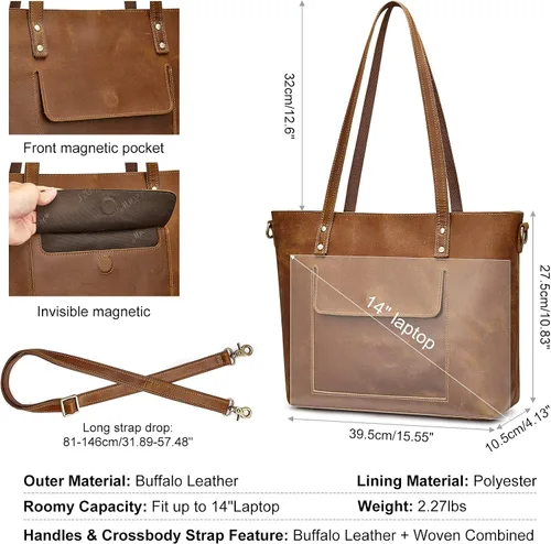 Vista 17 de S-ZONE Bolso bandolera vintage de cuero genuino para mujer